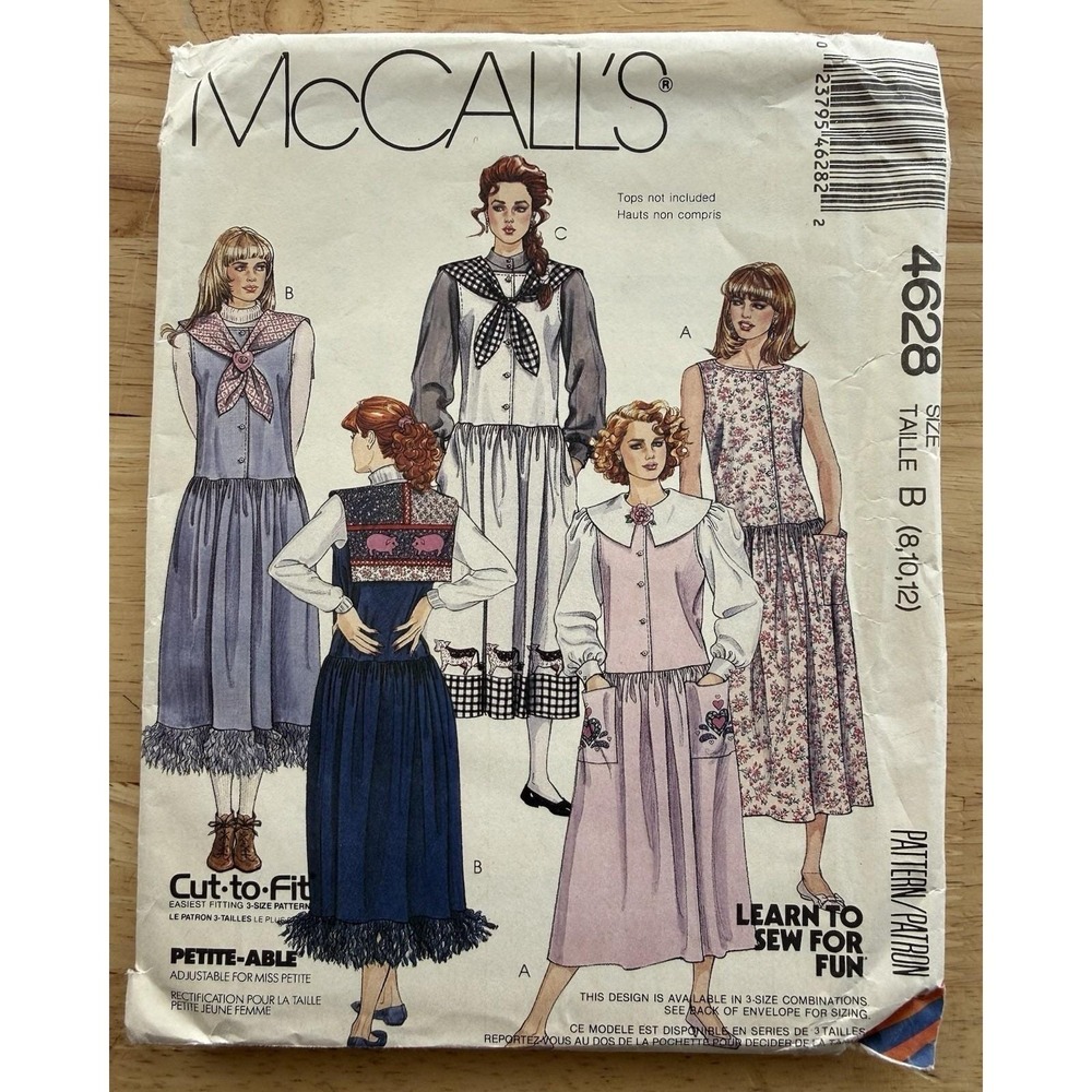 McCall's Cut•To•Fit Pattern 4628 Jumper w Detachable Collar & Appliqués Sz 8-12
